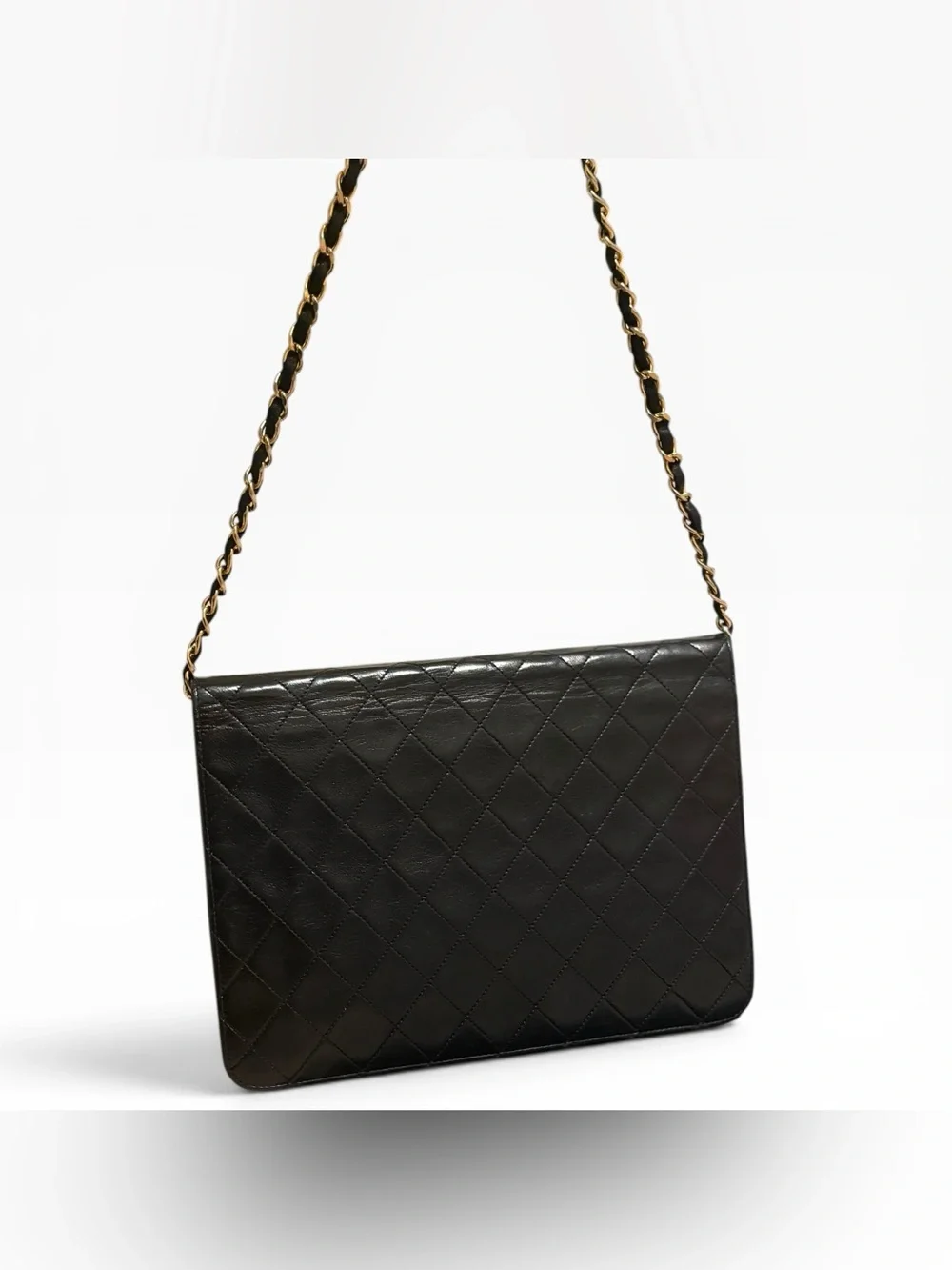 CHANEL Vintage 1980s Classic Flap Black Lambskin Shoulder Bag